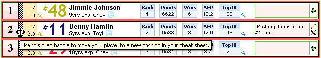 Selecting a NASCAR driver to rank.