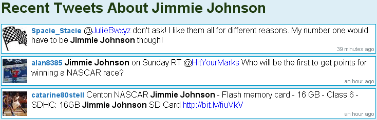 Latest tweets for a particular driver.