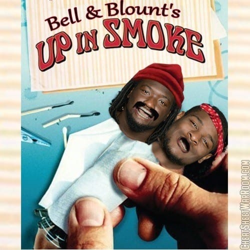 A funny fantasy football logo of Le'Veon Bell and LaGarrette Blount. Bell & Blount Up in Smoke Meme