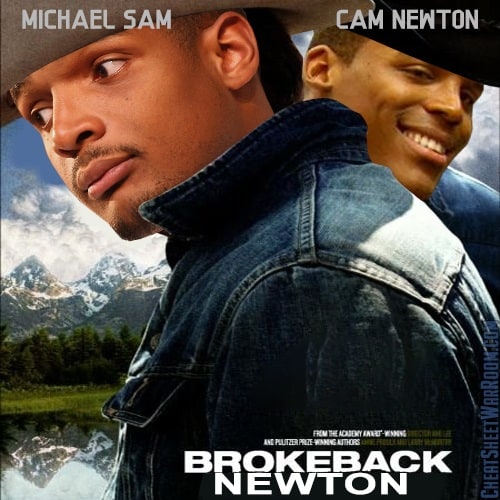 A funny fantasy football meme of Michael Sam and Cam Newton Brokeback Newton Meme Logo