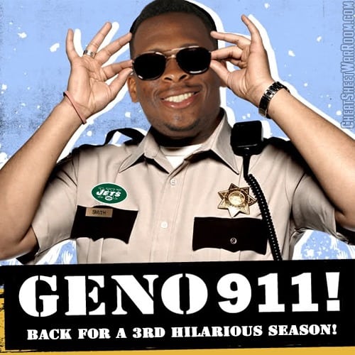 A funny fantasy football logo of Geno Smith. Geno 911 Meme Logo