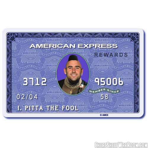A funny fantasy football logo of Dennis Pitta American Express Meme Logo
