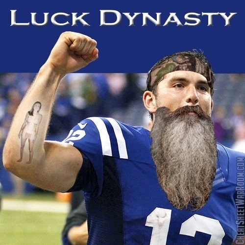 A funny fantasy football meme of Andrew Luck Luck Dynasty Meme