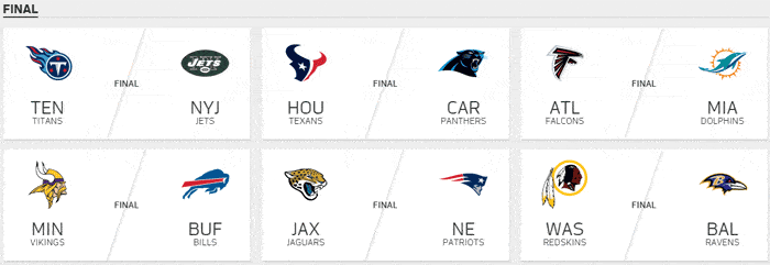 NFL game results with no scores