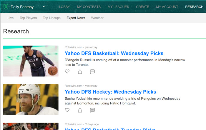 Yahoo DFS Research