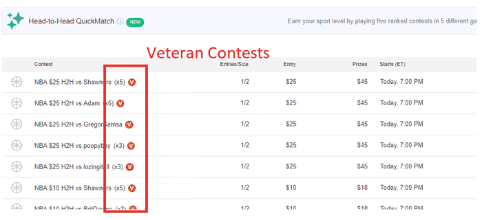 Yahoo DFS Veteran Contests
