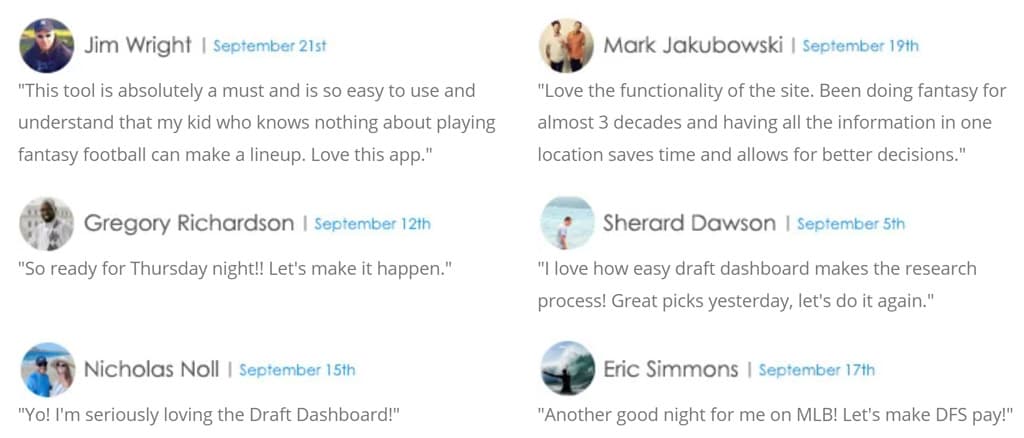 Draft Dashboard Testimonials